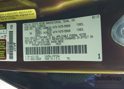 2015 Toyota Tundra 1794 5.7L V8 from USA, damaged, VIN 5TFAW5F16FX448081